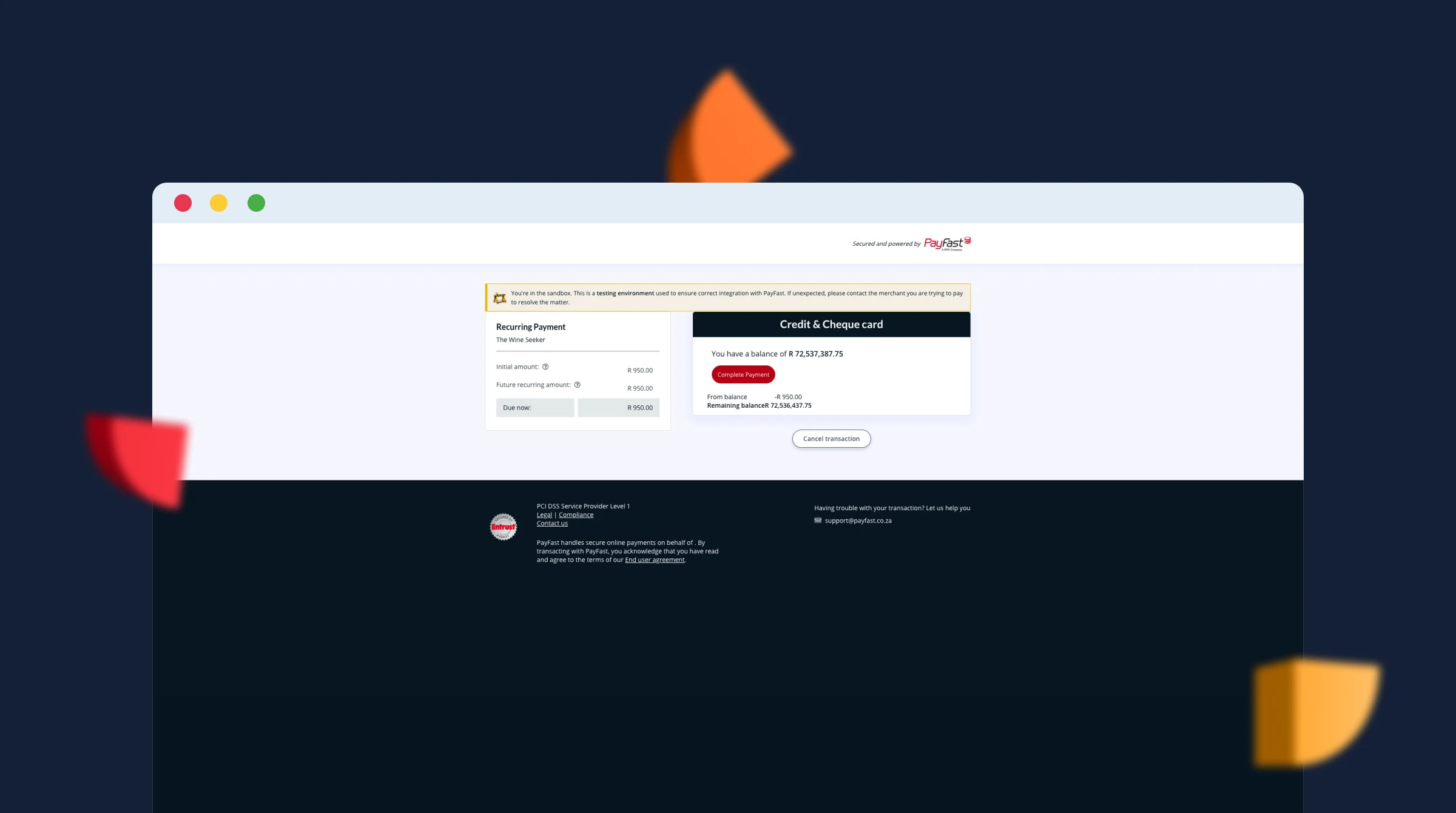 Формирование заказа и оплата  